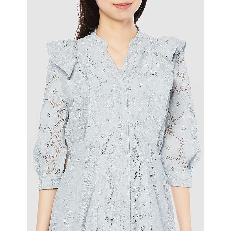 レースフロントボタンフリルワンピ