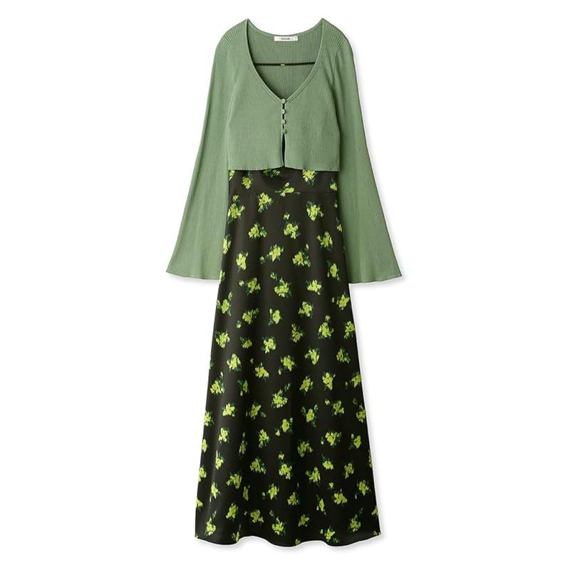 スナイデル ニットカーデ-プリントキャミワンピset レディース GRN