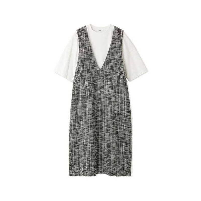 Vネックレイヤードコクーンワンピ