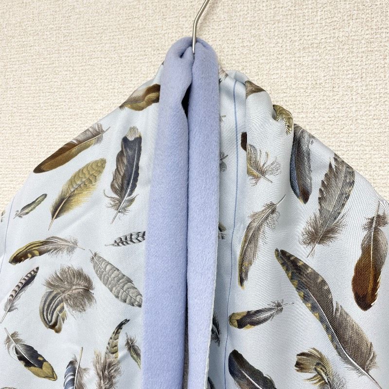 HERMES エルメス マフラー ストール 羽根 総柄 リバーシブル シルク