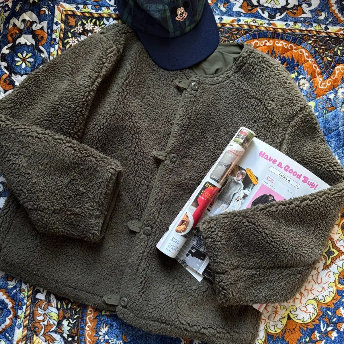 2 way リバーシブル カーキ ダブル ボタン ヴィンテージ ミリタリー フリース ジャケット