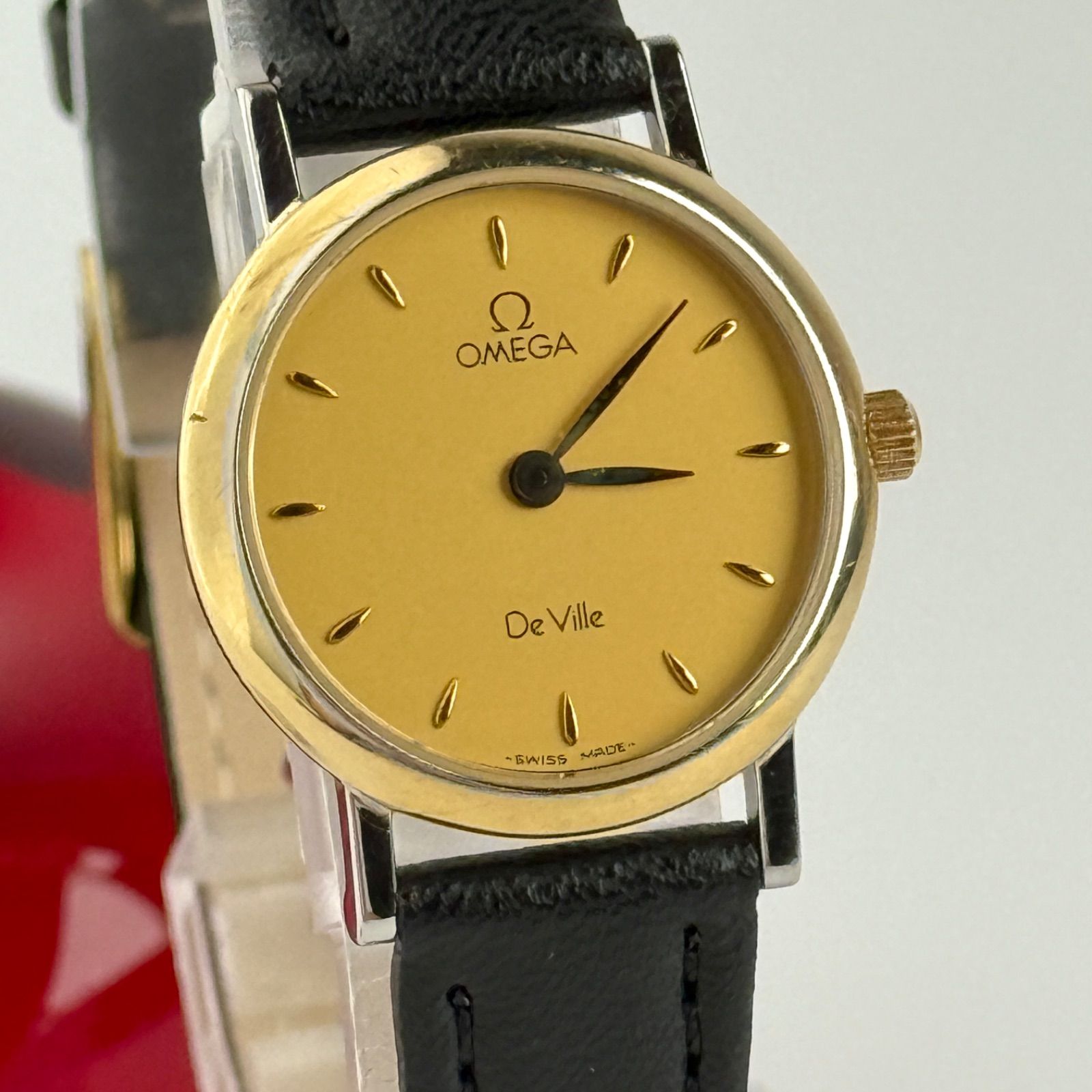 【高級◎ 稼働】オメガ 腕時計 デビル ゴールド 電池新品 ベルト新品 オメガ デビル デヴィル 新品ベルト 新品電池 レディース 腕時計 526