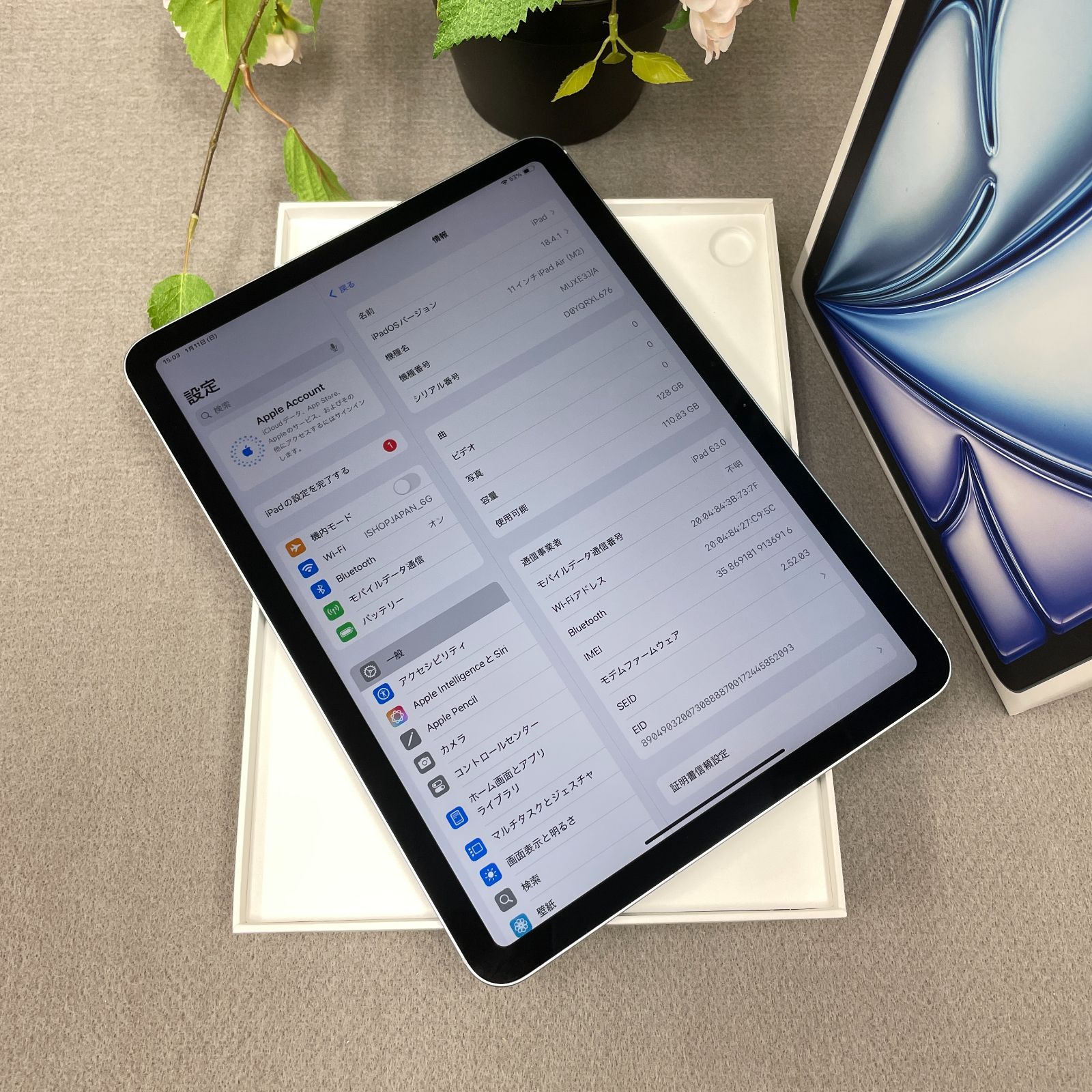 iPad Air第6世代11インチ M 2チップ 128 GB Wi-Fi Cellularモデル