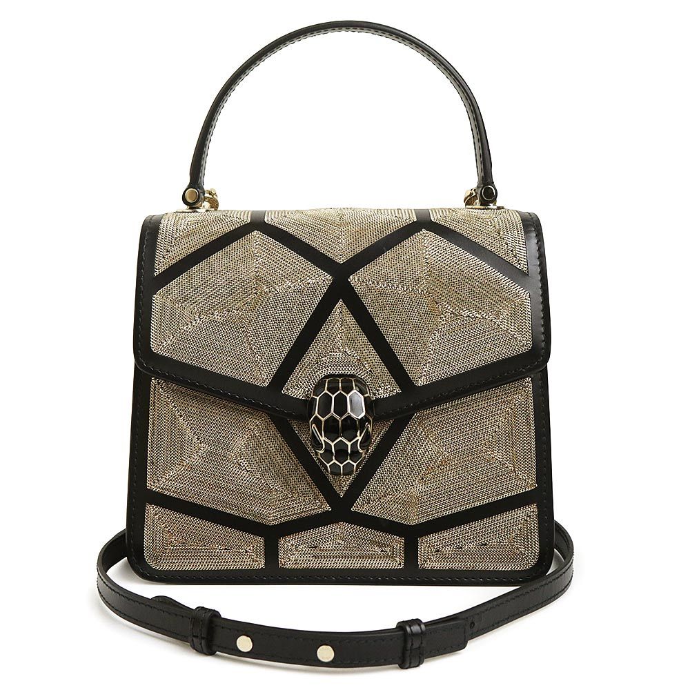 ブルガリ 288915 セルペンティ フォーエバー トップハンドル カーフスキン ブラック ゴールド 2 WAY チェーン ショルダー ハンドバッグ 斜め掛け レザー ライトゴールド金具 BVLGARI ♥ 展示品