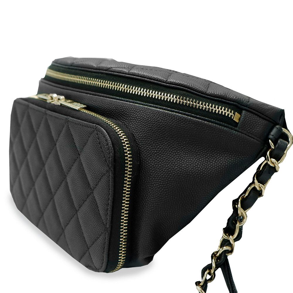 CHANEL シャネル ウエストポーチ マトラッセ ココマーク ターンロック シール有り☆CHANEL】シャネル ウエストポーチ ボディバッグ ブラック