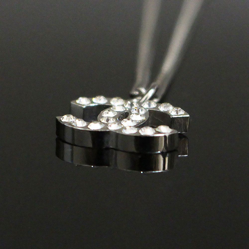 シャネル A28942 ココマーク ラインストーン シルバー ネックレス