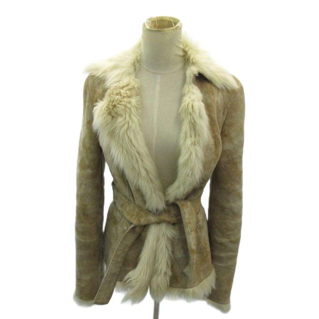 グッチ GUCCI ムートンコート ラムレザー ショート丈 38 ベージュ 0109