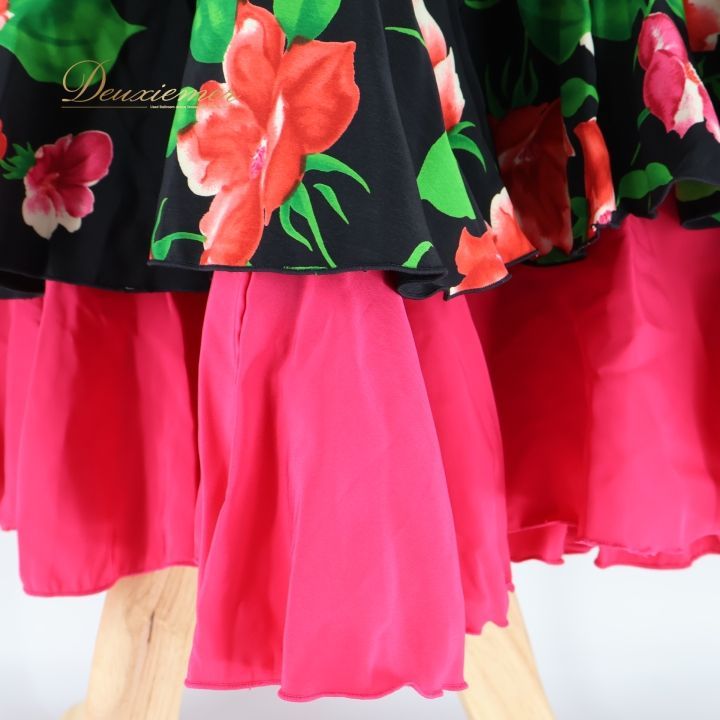 フラメンコ 衣装 ワンピース ドレス 花柄 ボランテ フリル ピンク