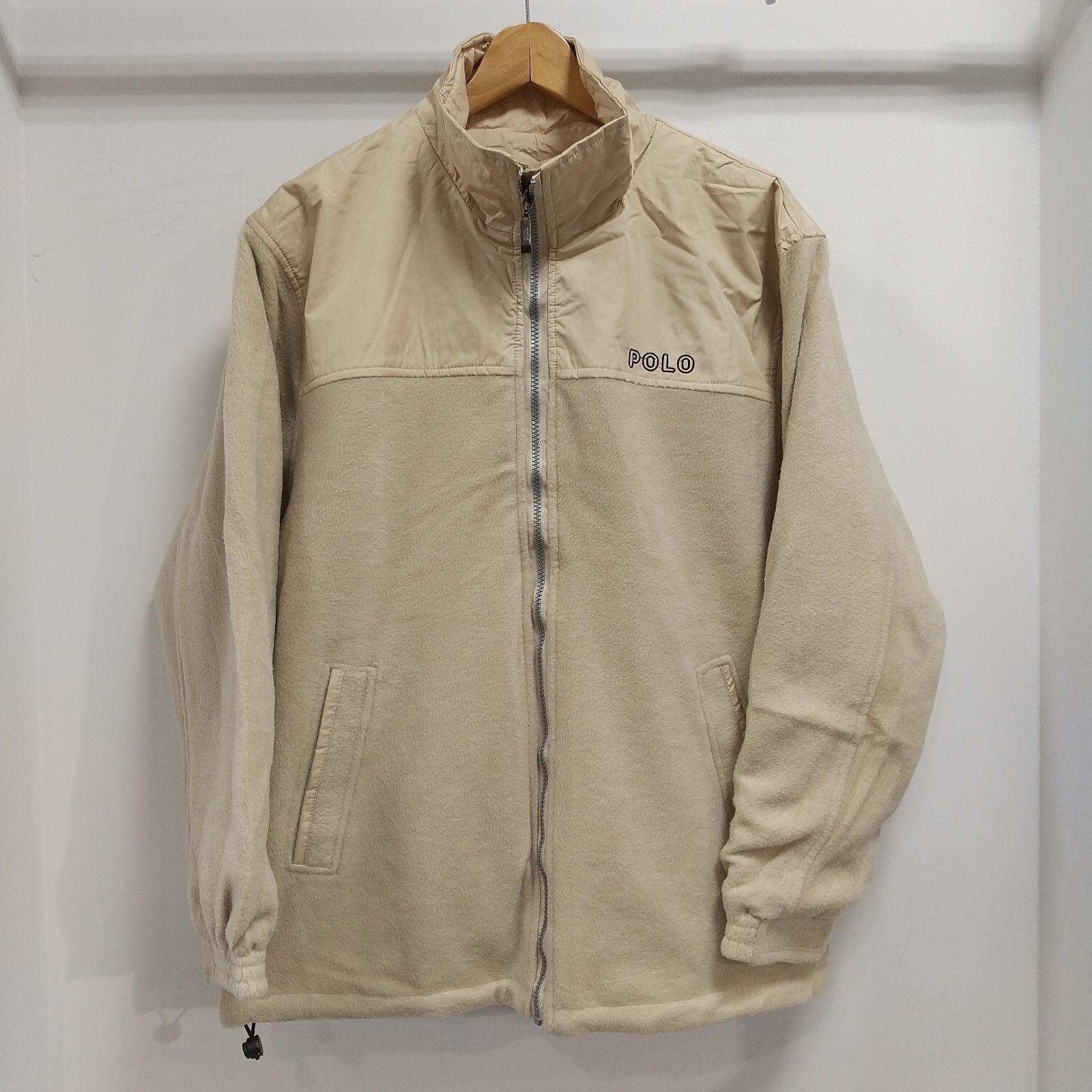 ks 81◆POLO ポロ フリース ポリエステル ジャケット リバーシブル メンズ Mサイズ ベージュ 黒のライン有り