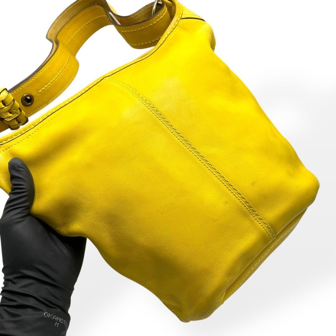 美品 COACH コーチ ショルダーバッグ 11422 バケツ型 イエロー 本革