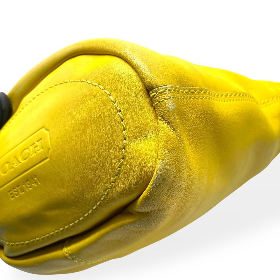 美品 COACH コーチ ショルダーバッグ 11422 バケツ型 イエロー 本革