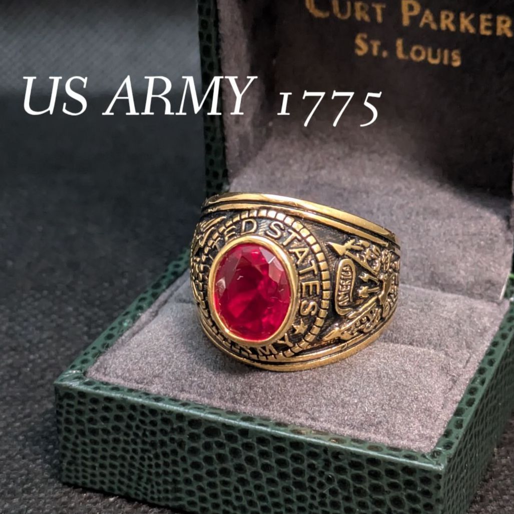 ヴィンテージ アメリカ陸軍 ミリタリーリング ゴールドカラー レッド