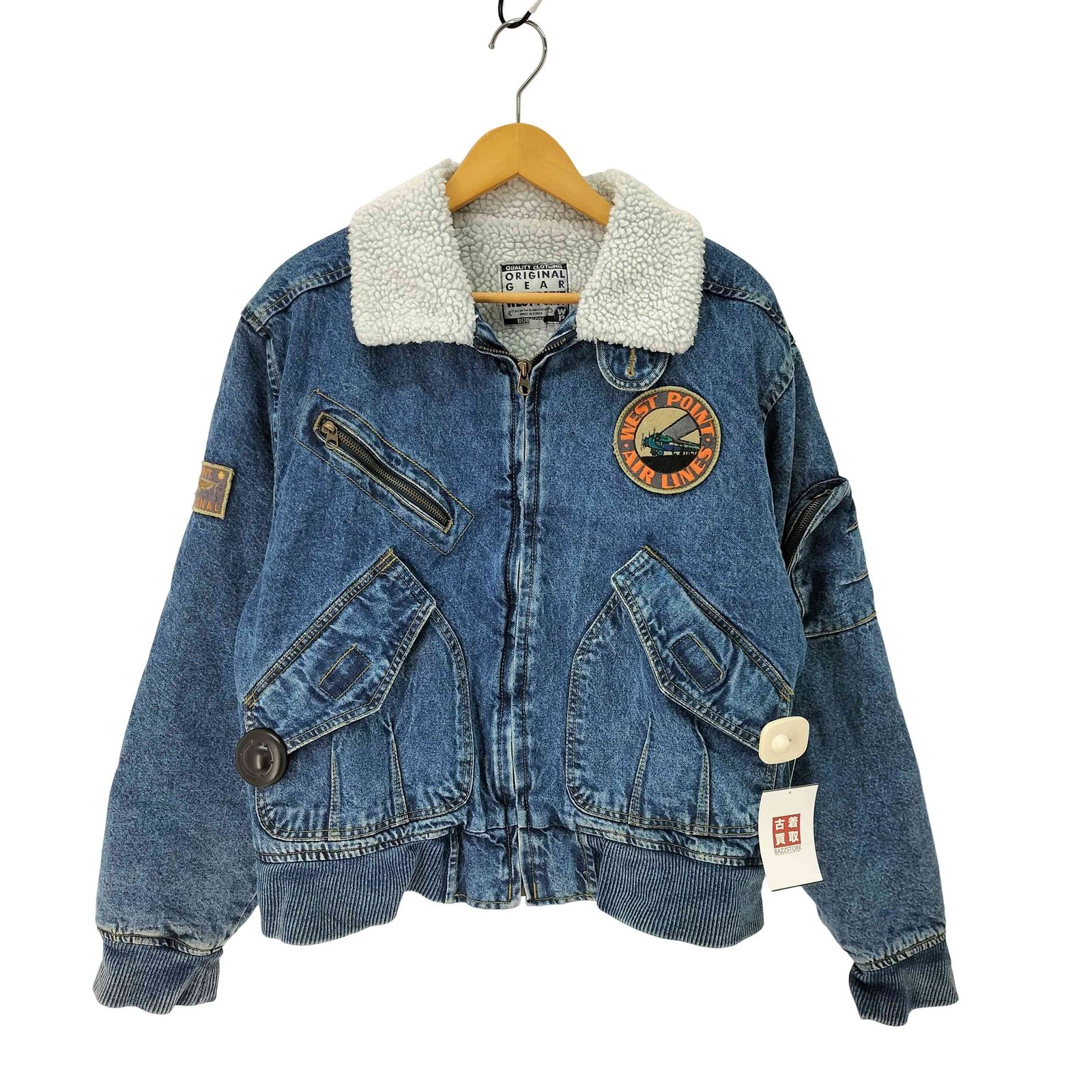 ボブソン BOBSON 90 S WEST POINT G-1 エンブレムワッペン チンスト付 ボア デニム フライト ジャケット メンズ