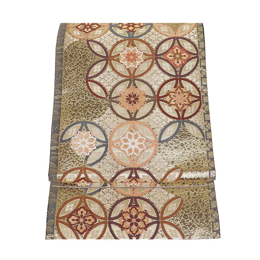 袋帯 正絹 紫 立涌 雪輪文 竹屋町 刺繍 桜 花菱文 三ツ輪 Lサイズ F 8520 レディース シルク ギフト フォーマル