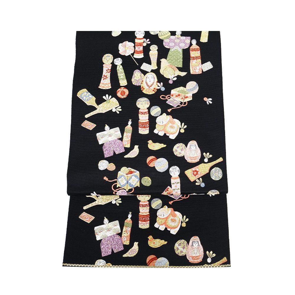 山下織物謹製 訪問着用 西陣織袋帯 正絹 相馬紀行 黒 玩具 Mサイズ F 8521 レディース セミフォーマル 30代 40代 50代 み