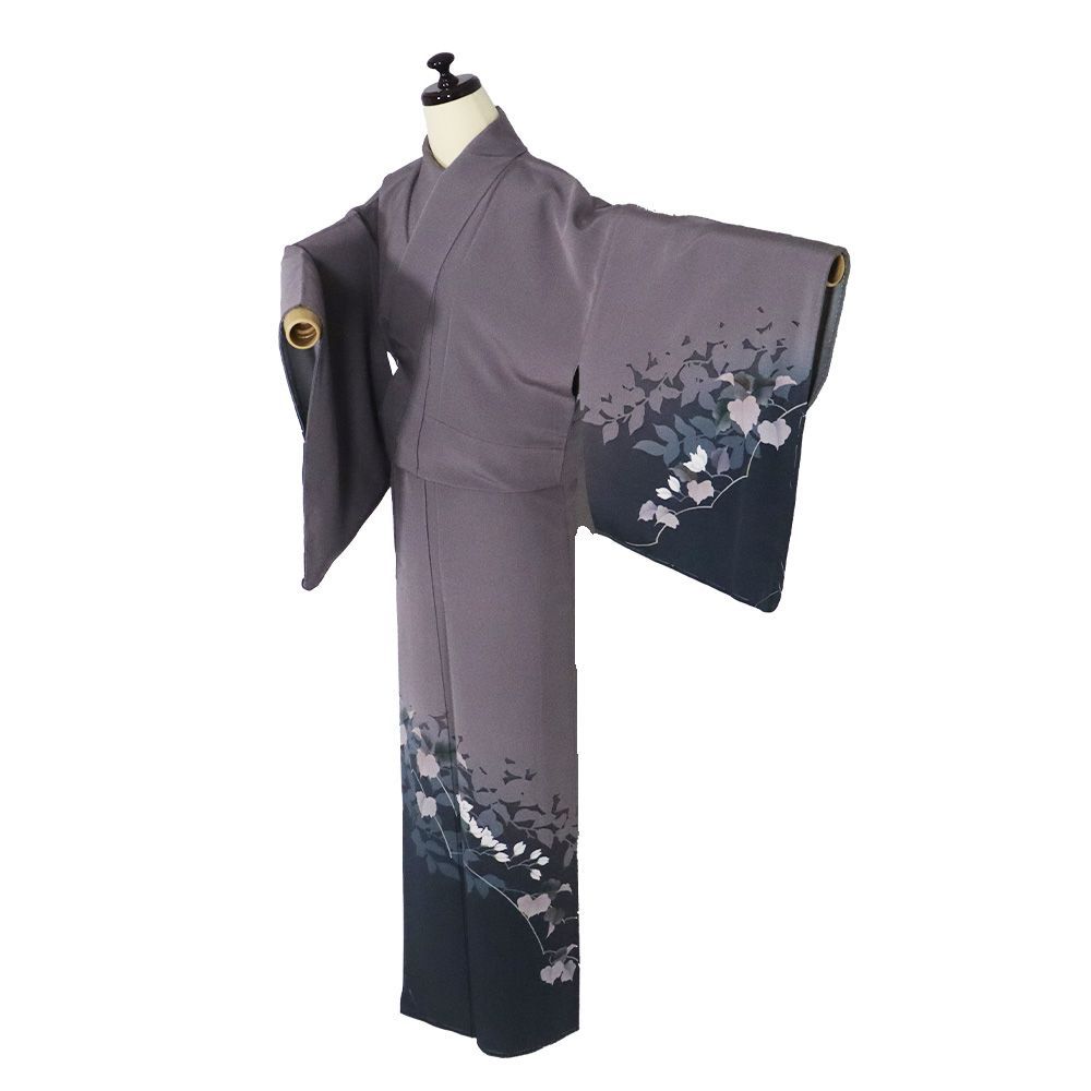 京都 室工房 室華風 訪問着 袷 正絹 グレー紫 濃いグレー紫 木蓮 Mサイズ ki 31614 レディース シルク ギフト フォーマル
