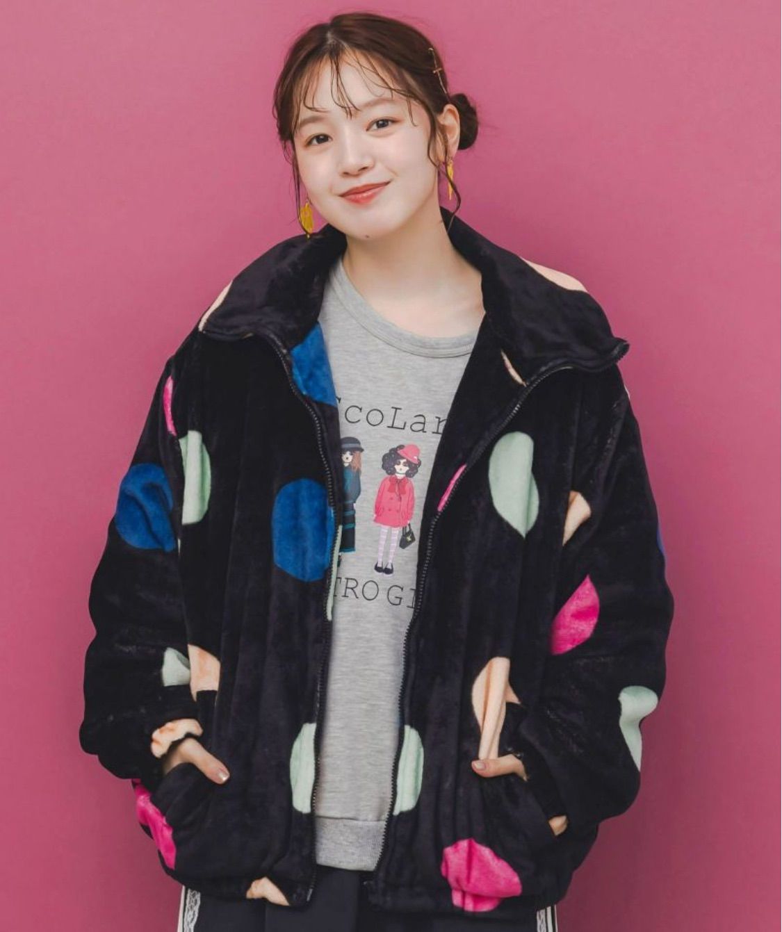 153735：カラフルドット柄 双面フランネルブルゾン - メルカリ