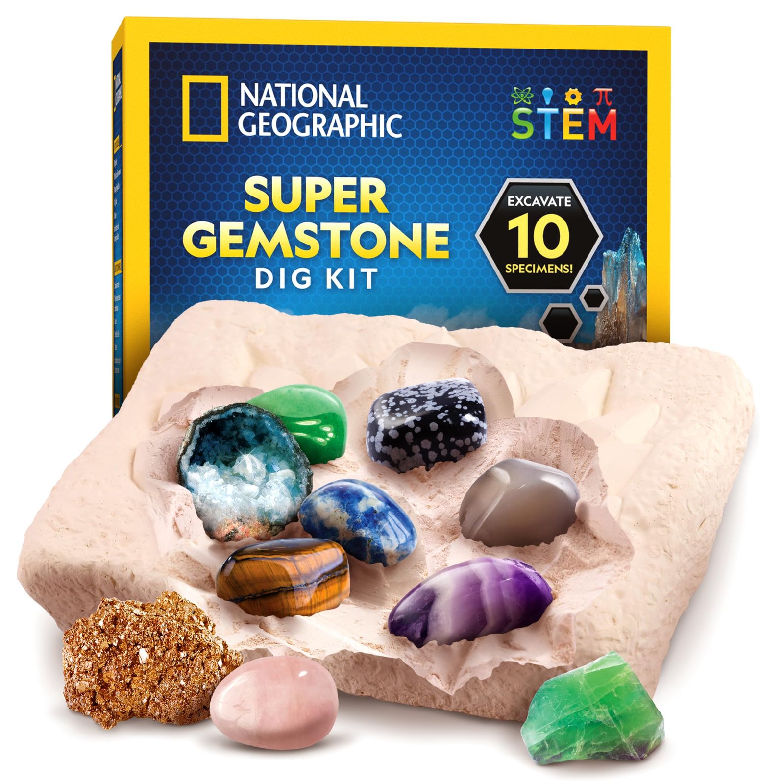 National Geographic (ナショナルジオグラフィック) ジェムストーン掘り出しキット &ndash; 本物の宝石とクリスタルを10個掘り起こす、子供用サイエンスキット、宝石掘りキット 女の子と男の子へのギフト、マイニングキット、ロックコレクション