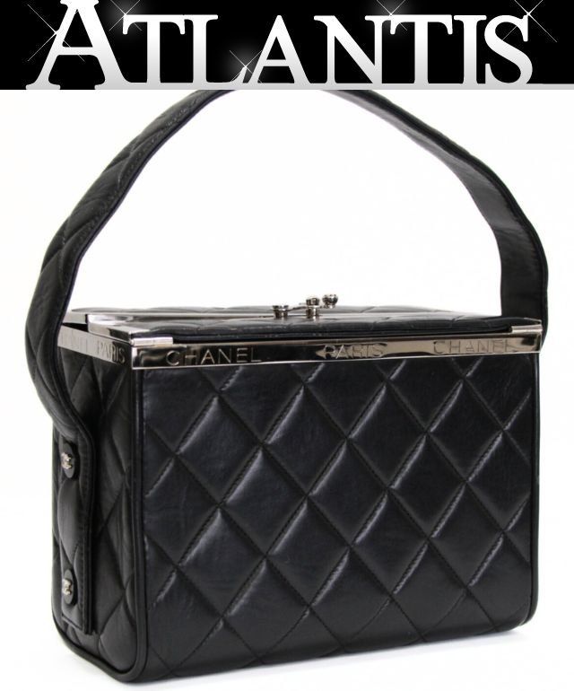 シャネル CHANEL マトラッセ スクエア 観音バニティバッグ ラム 黒 S金具 4番台 73235