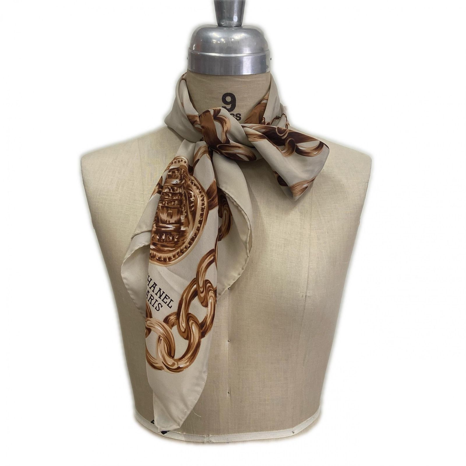 CHANEL シャネル スカーフ ハンカチーフ ゴールドチェーン レディース ベージュ