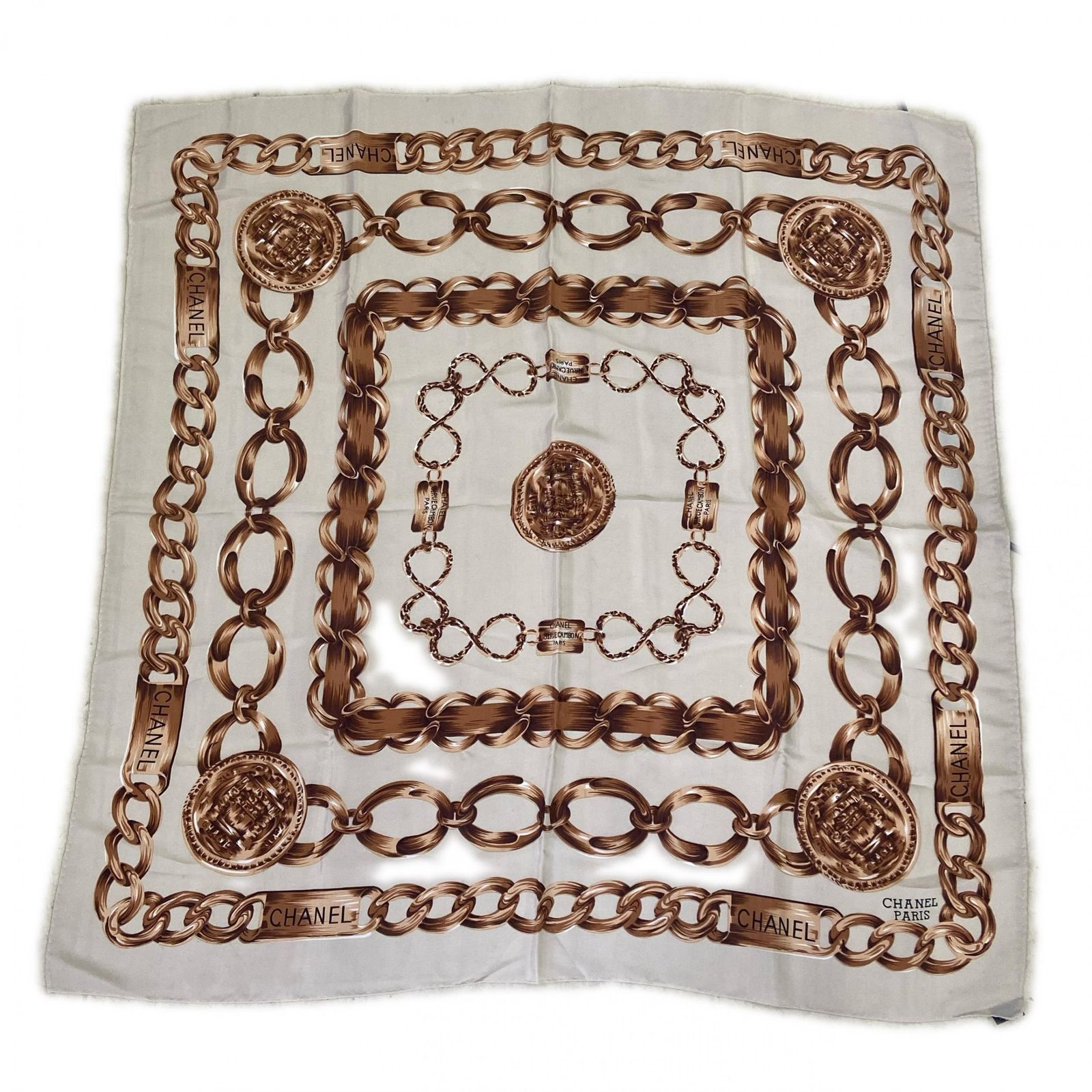 CHANEL シャネル スカーフ ハンカチーフ ゴールドチェーン レディース ベージュ