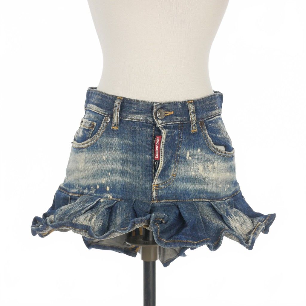 【中古】未使用品 ディースクエアード DSQUARED2 23AW Side Open Denim Skirt フリル デニムスカート 38 インディゴ ディースクエアード DSQUARED2 23AW Side Open Denim Skirt フリル