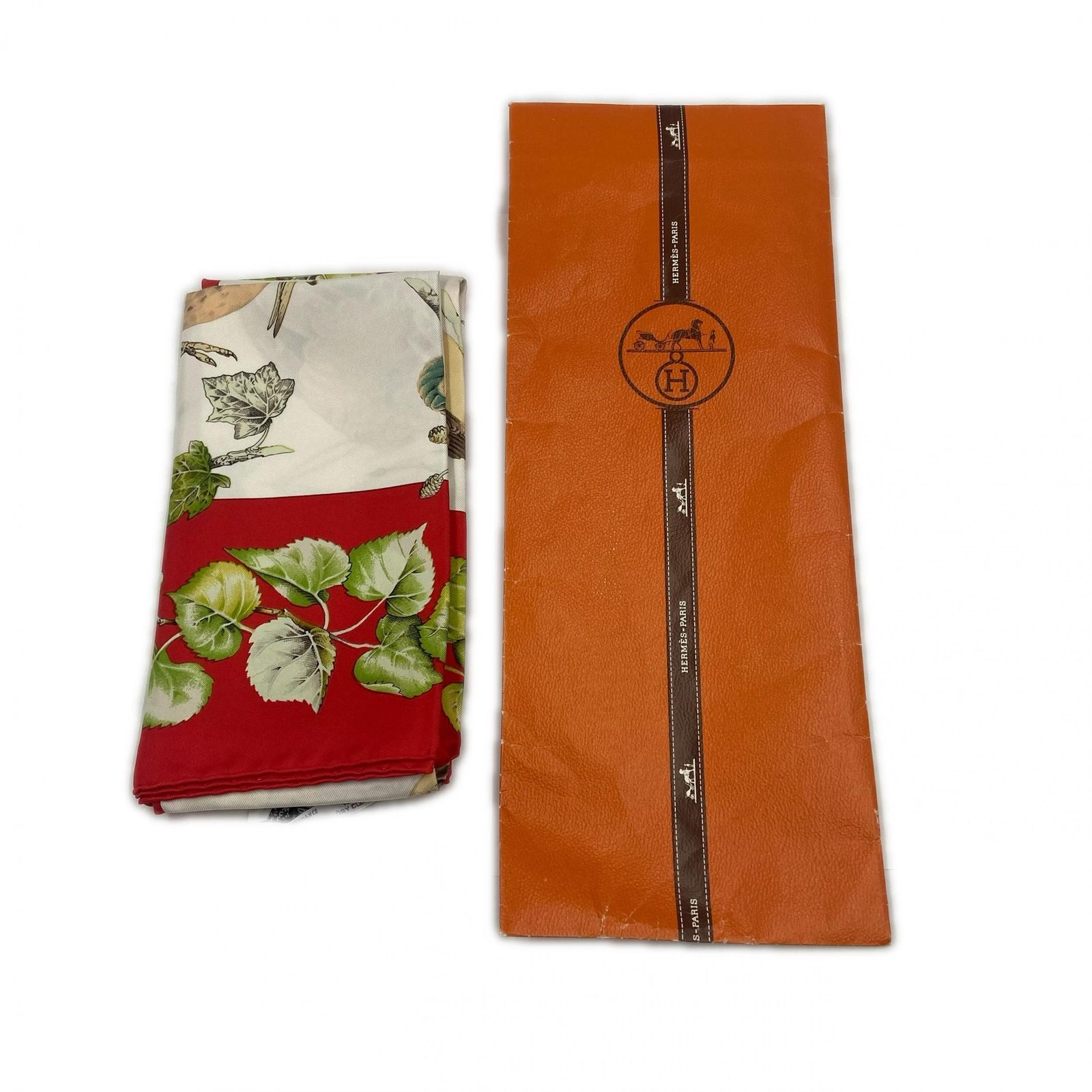 HERMES エルメス スカーフ ハンカチーフ 鳥 花 レディース 赤