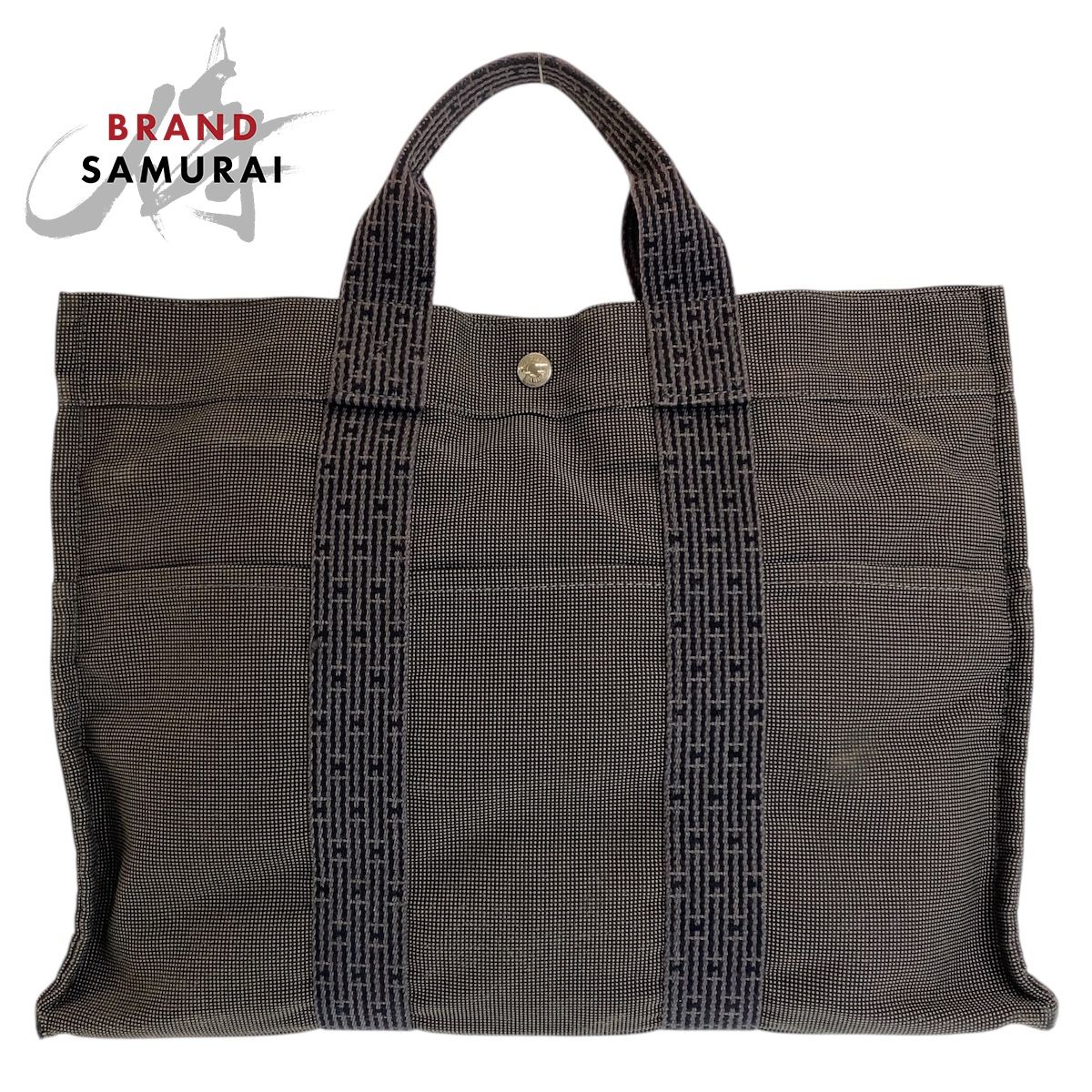 HERMES エルメス エールラインMM グレー シルバー金具 キャンバス トートバッグ ハンドバッグ レディース 506804