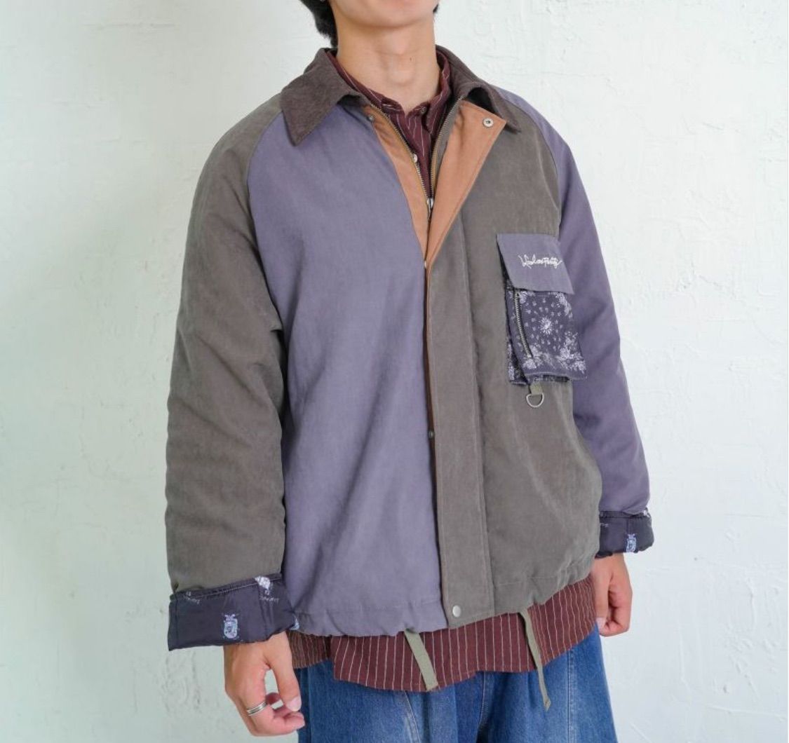 353124 異素材使いの配色切替 中綿キルトジャケット