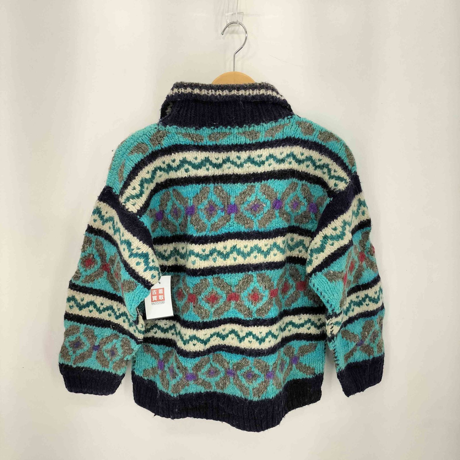 ユーズドフルギ USED古着 総柄 ウール ハンドニットセーター