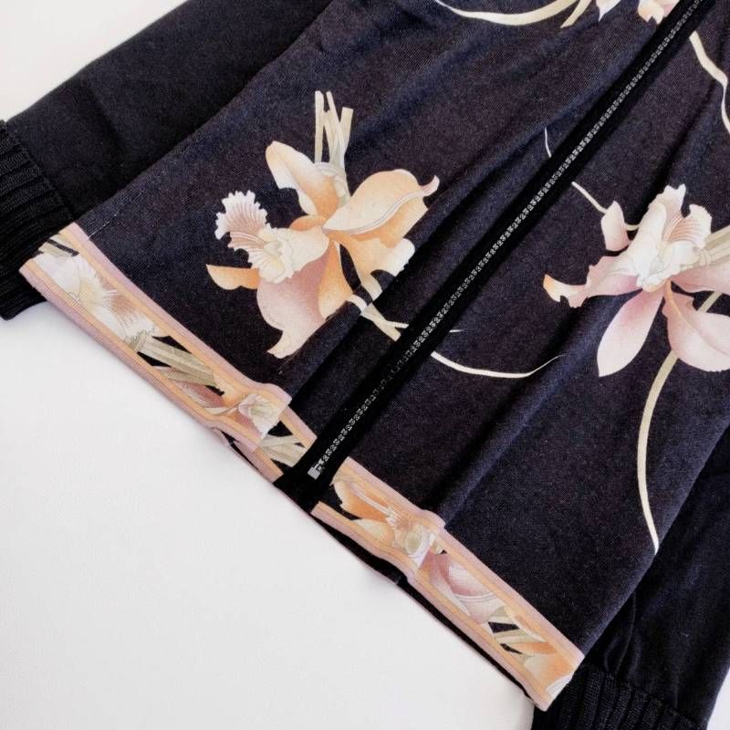 LEONARD レオナール カーディガン ジップ ウール混 シルク混 トリム 花