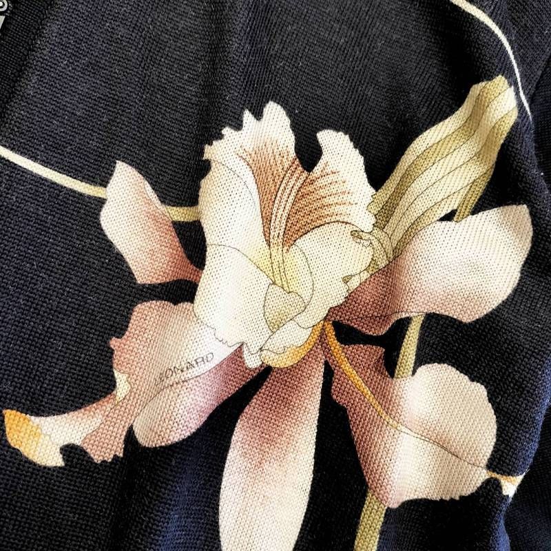 LEONARD レオナール カーディガン ジップ ウール混 シルク混 トリム 花