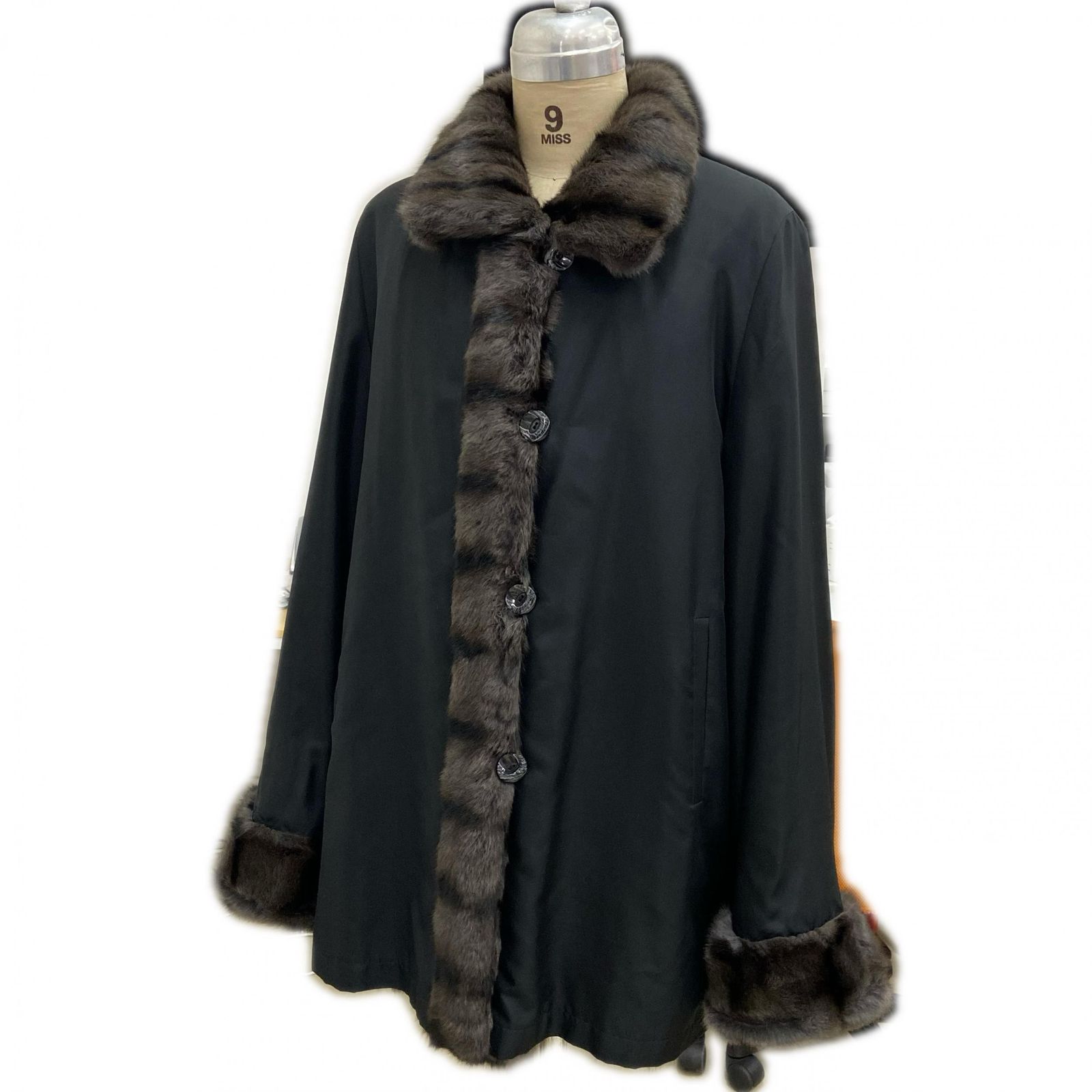 コート 毛皮 リバーシブルナイロンジャケット レディース シルク ブラック