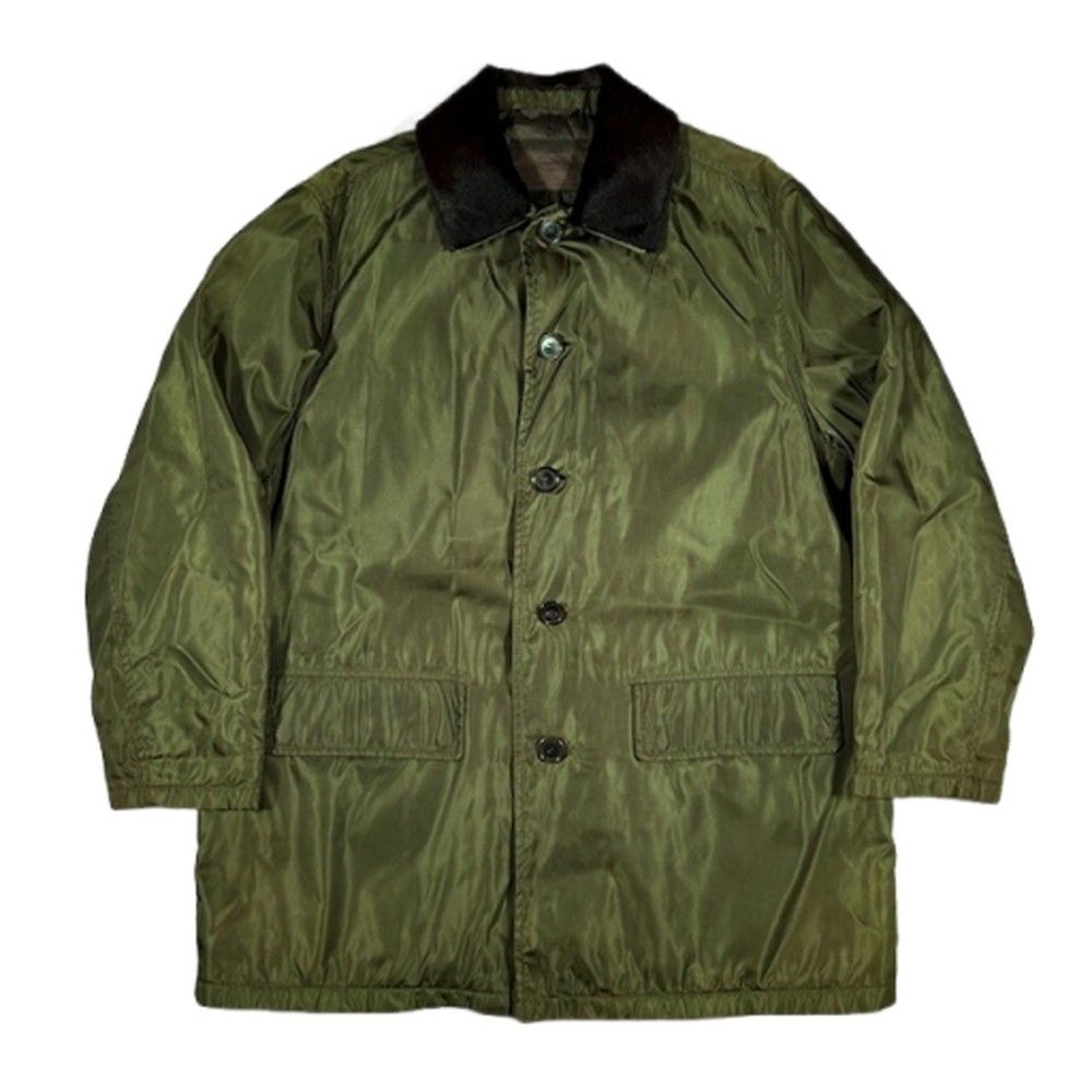PRADA プラダ 90 s 90年代 Vintage ナイロンコート ハラコ襟 イタリア製 ヴィンテージ メンズ オリーブグリーン
