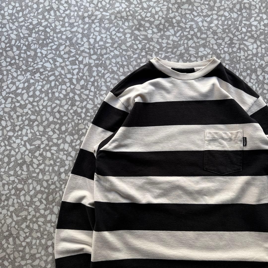 STUSSY | 80-90′s border sweat 白タグ 太ボーダー オールドステューシー白黒モノクロスウェットビンテージXL 横ノリ 当時もの