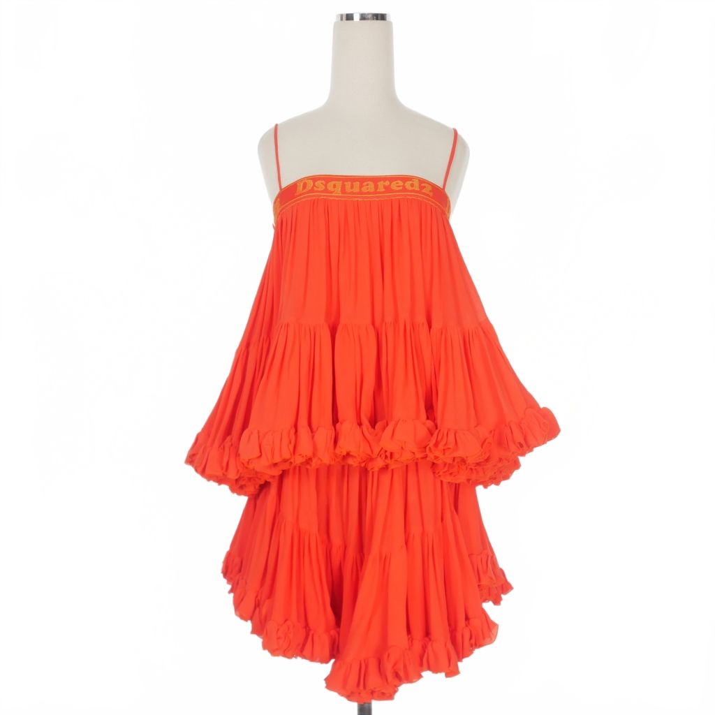 【中古】ディースクエアード DSQUARED2 23AW ティアードワンピース ドレス 38 オレンジ S75CV0721 国内正規 ディースクエアード DSQUARED2 23AW ティアードワンピース ドレス 38