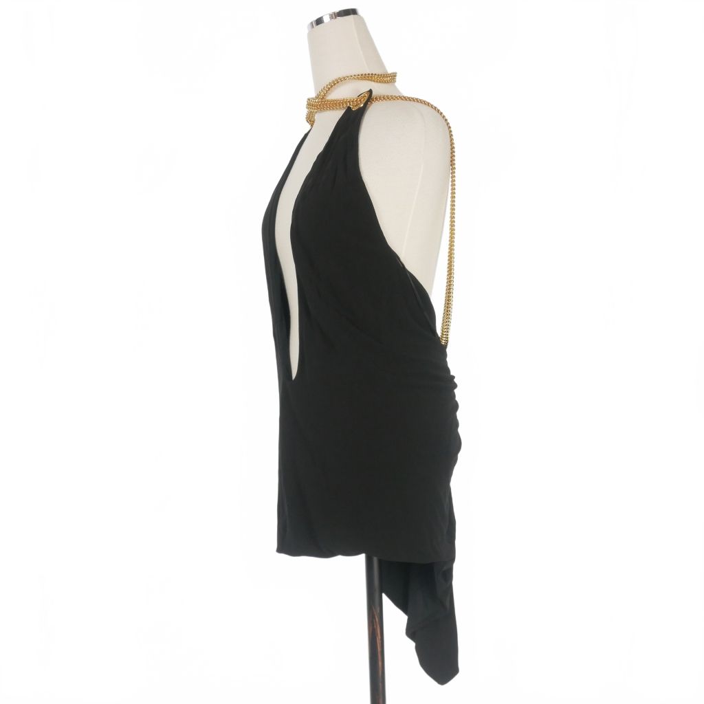 【中古】ディースクエアード DSQUARED2 23AW キャミワンピース スパンコール ドレス 38 ブラック 黒 S75CV0690 ディースクエアード DSQUARED2 23AW ゴールドチェーン ドレープ バック