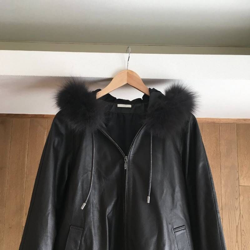 革ロングコート 11号 ファー付き 美品 Zelal ゼラール 羊革 フード ファー 付き ロングコート 11AR TM