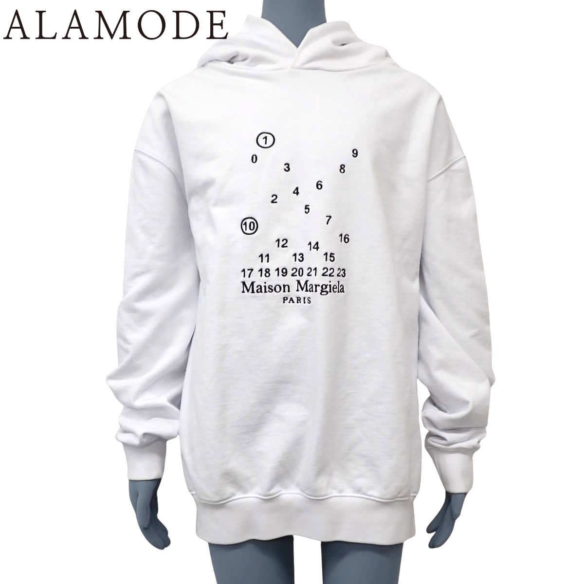 Maison Margiela メゾン マルジェラ オーバーサイズ カレンダーグラフィック ロゴ パーカー スウェット 2025年 アパレル L コットン ホワイト白 S 25505 メンズ アラモード