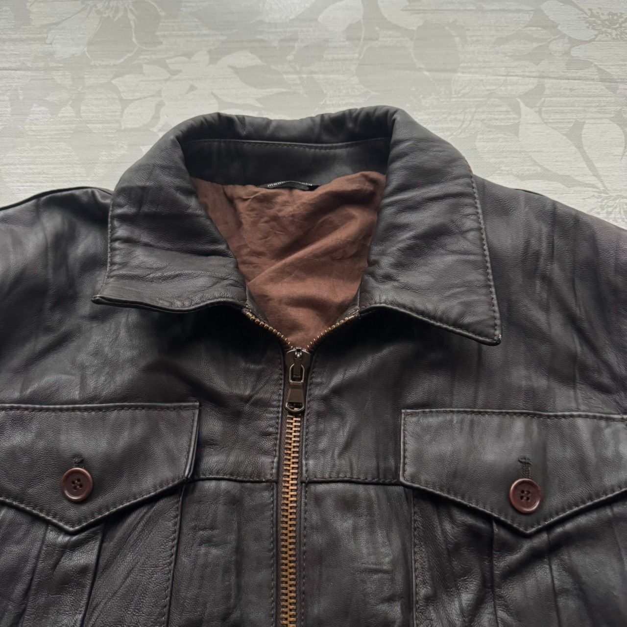 イタリア製】CUIR VERA PELLE 本革 レザー ジャケット 50 L相当 ダーク