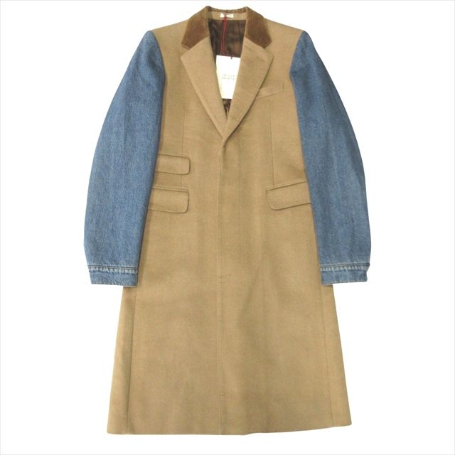 21 aw アレキサンダーマックイーン MCQUEEN ドッキング キャメルヘアー チェスター コート ジャケット ブルゾン デニム 切替 46 ベージュ インディゴ メンズ◆１
