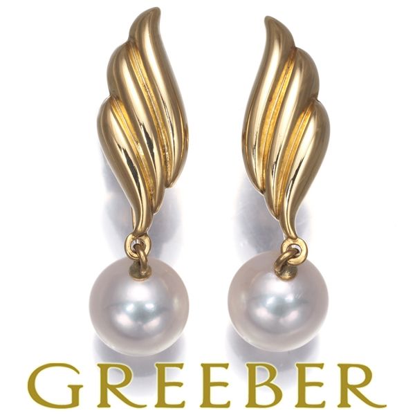 ミキモト イヤリング パール 真珠 7.4 mm フェザー 揺れる K 18 YG 183476