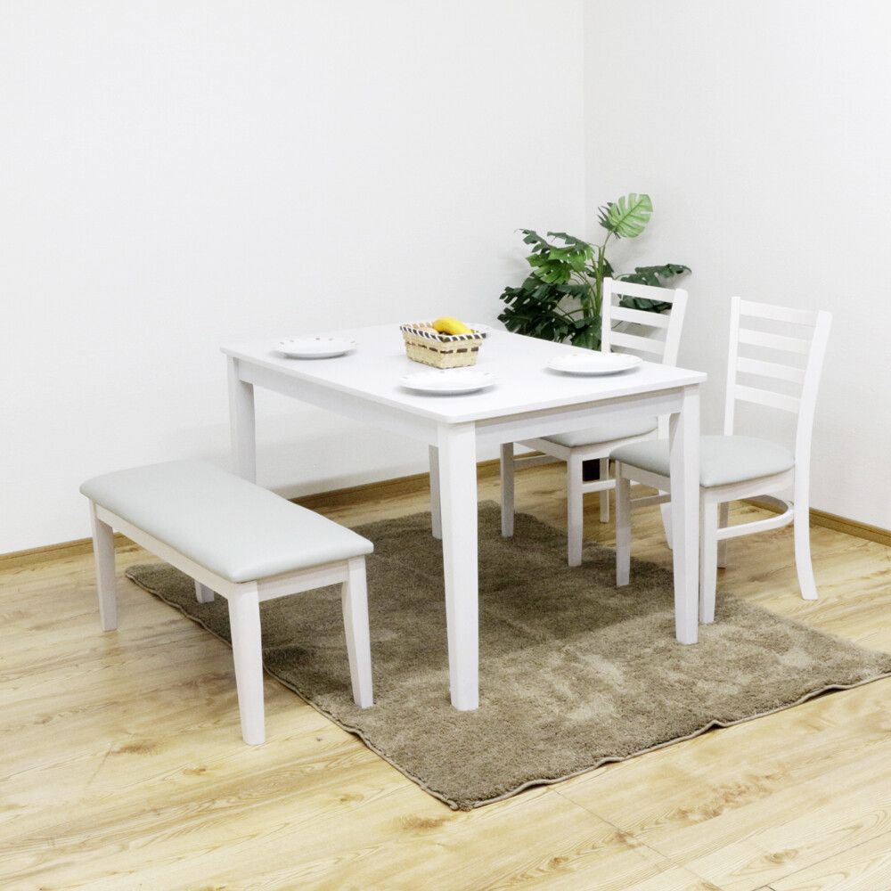 ♪4人掛 ダイニング4点セット ホワイト テーブル 幅120 cm チェア2脚 ベンチ1台 ダイニング チェア ベンチ 4人家族 ファミリー