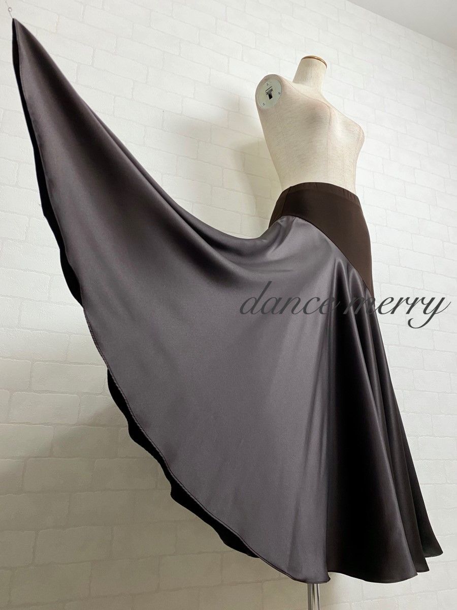 新品 サテン スカート 茶色 ブラウン パーティ 社交ダンス ワルツ