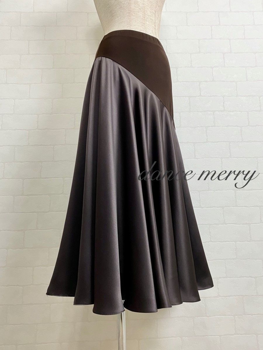 新品 サテン スカート 茶色 ブラウン パーティ 社交ダンス ワルツ