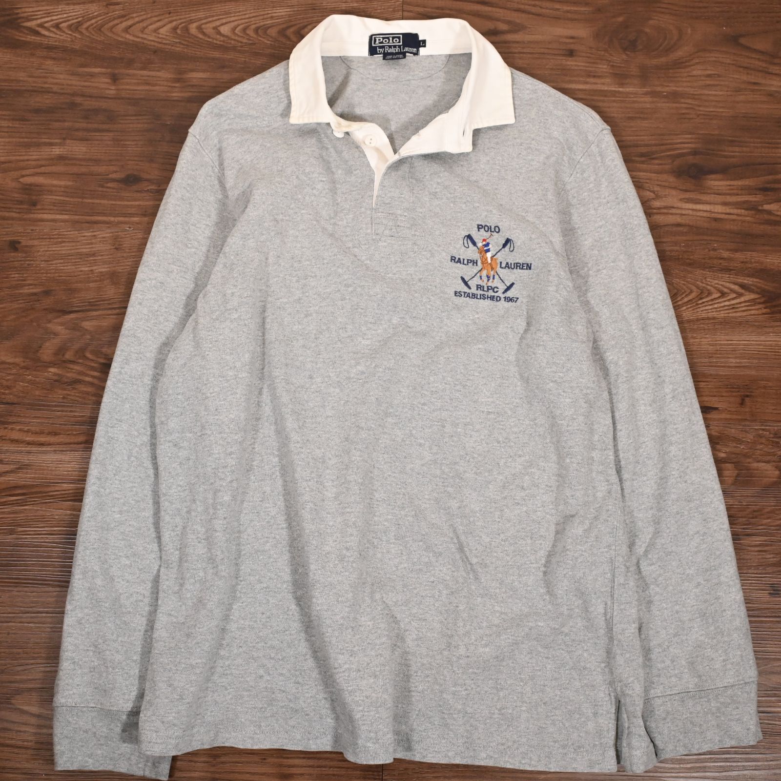 ポロ POLO ラルフローレン ラガーシャツ グレー 刺繍 Lサイズ - メルカリ