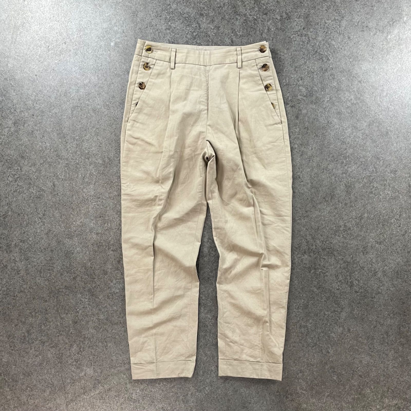 [美品] マーガレットハウエル / フィッシュボーン ボトムス タック入り MARGARET HOWELL マーガレットハウエル コットンリネン センタープレス