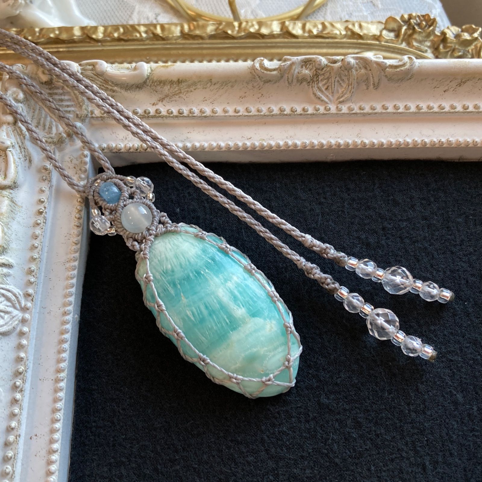ブルーアラゴナイト マクラメネックレス・マクラメ編みペンダント