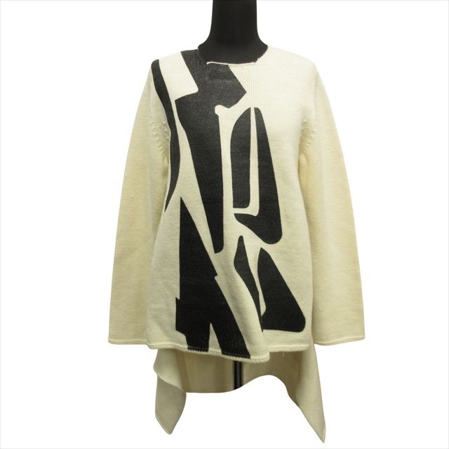 22 aw コムデギャルソン COMME des GARCONS バックヘム ニット セーター プリント スクエアネック ウール アーカイブ S アイボリー レディース◆１