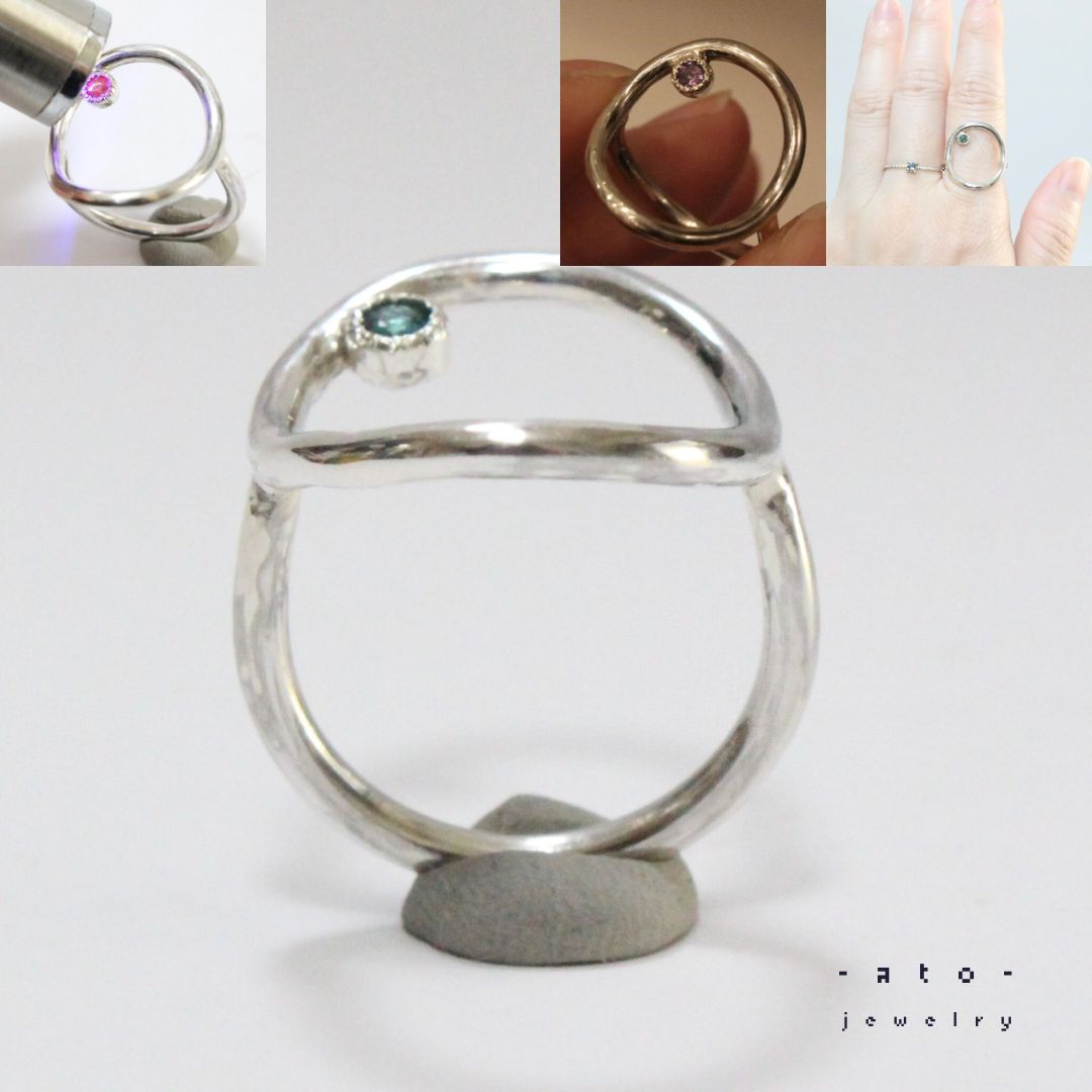 カラチェン 楽しいアレキサンドライトの覆輪サークルオーバルシルバーリング約10号